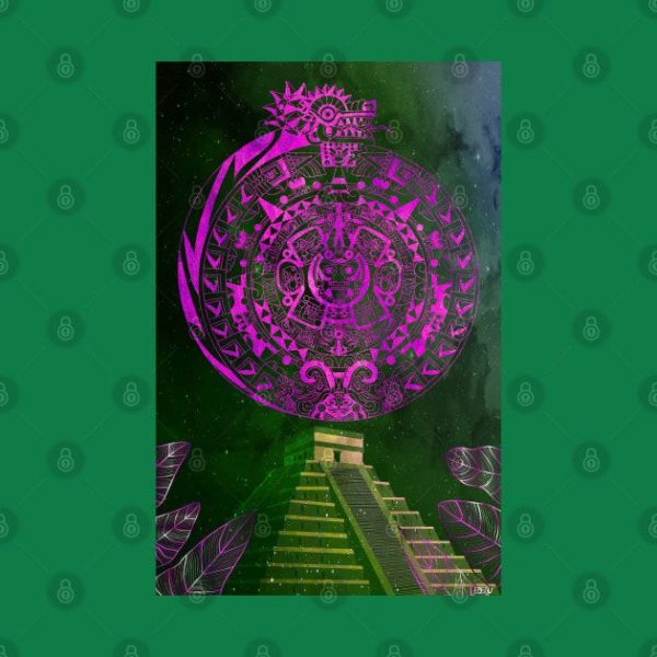 the mexican pyramid in teotihuacan dragon calendar T-Shirt - Image 2