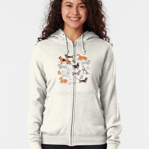 Origami doggie friends // grey linen texture background Zipped Hoodie