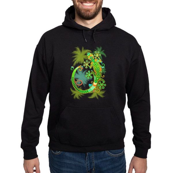 Gecko Lizard Tattoo Style Men’s Hooded Sweatshirt