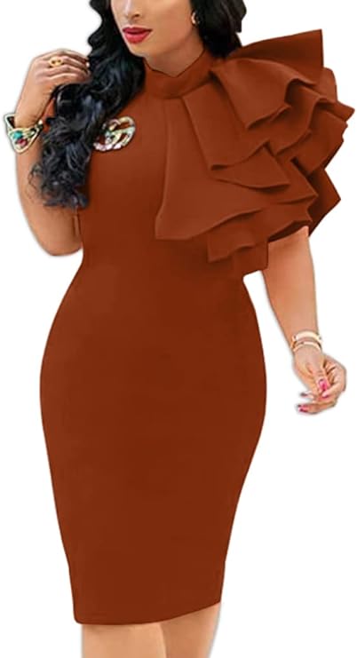 Women's Cocktail Bodycon Ruffle Sleeveless Formal Midi Pencil Dress