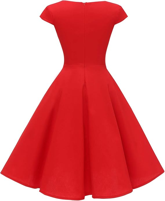 Women's Cap Sleeve 1950s Retro Vintage Cocktail Swing Dresses with Pocket - Image 2
