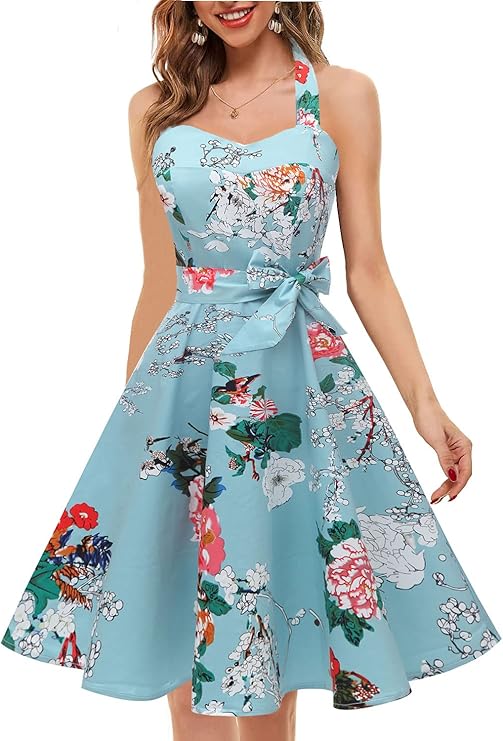 Topdress Women'sVintage Polka Audrey Dress 1950s Halter Retro Cocktail Dress - Image 2