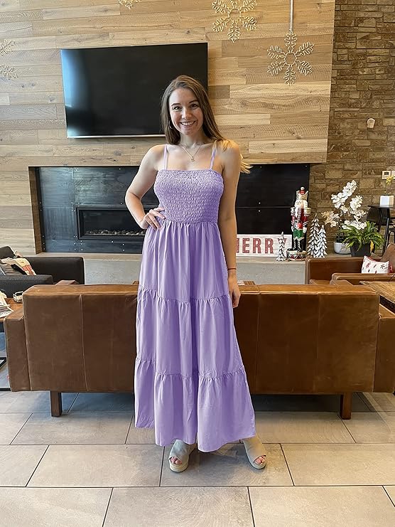 Women's Summer Maxi Dress 2025 Casual Boho Sleeveless Spaghetti Strap Smocked Tiered Long Beach Sundresses - Image 3