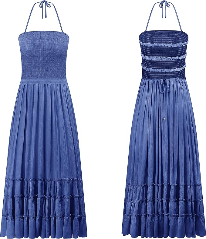 Women's Summer Floral Boho Maxi Dress Wrap Short Sleeve V Neck Ruffle A-Line Flowy Wedding Guest Long Dresses